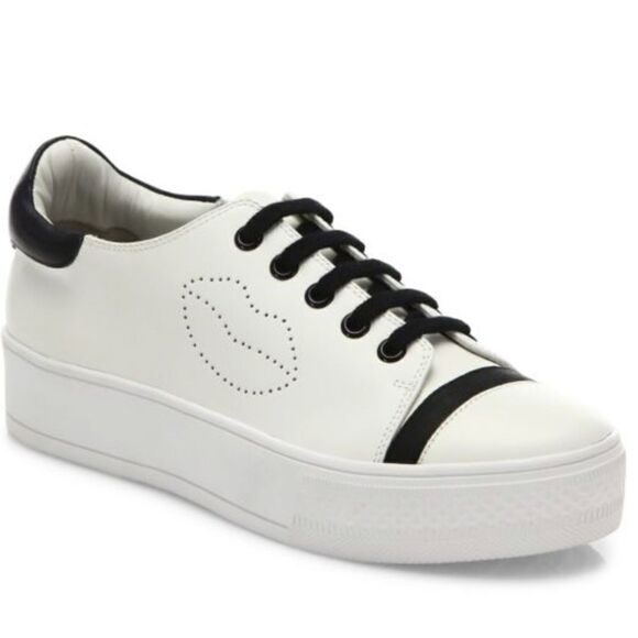 Alice Olivia Off-White Pax Leather‎ Platform Sneakers W/Lip Perforation Size 7 - Picture 1 of 16